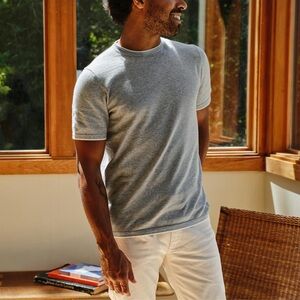Wills Men's Knit‎ Gray T-Shirt Cashmere Blend with White Trim Size XL